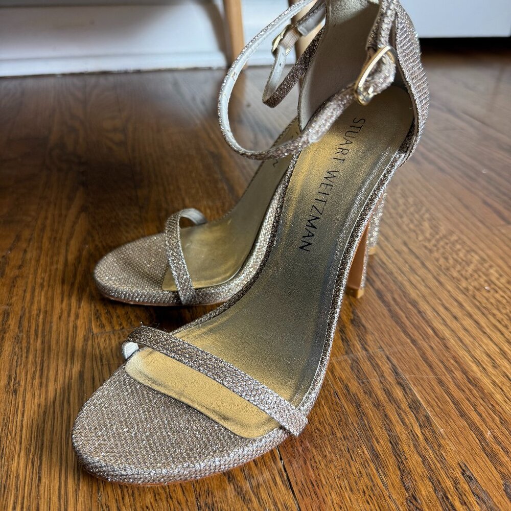 Stuart Weitzman Nudist Song Metallic Light Gold Sparkle